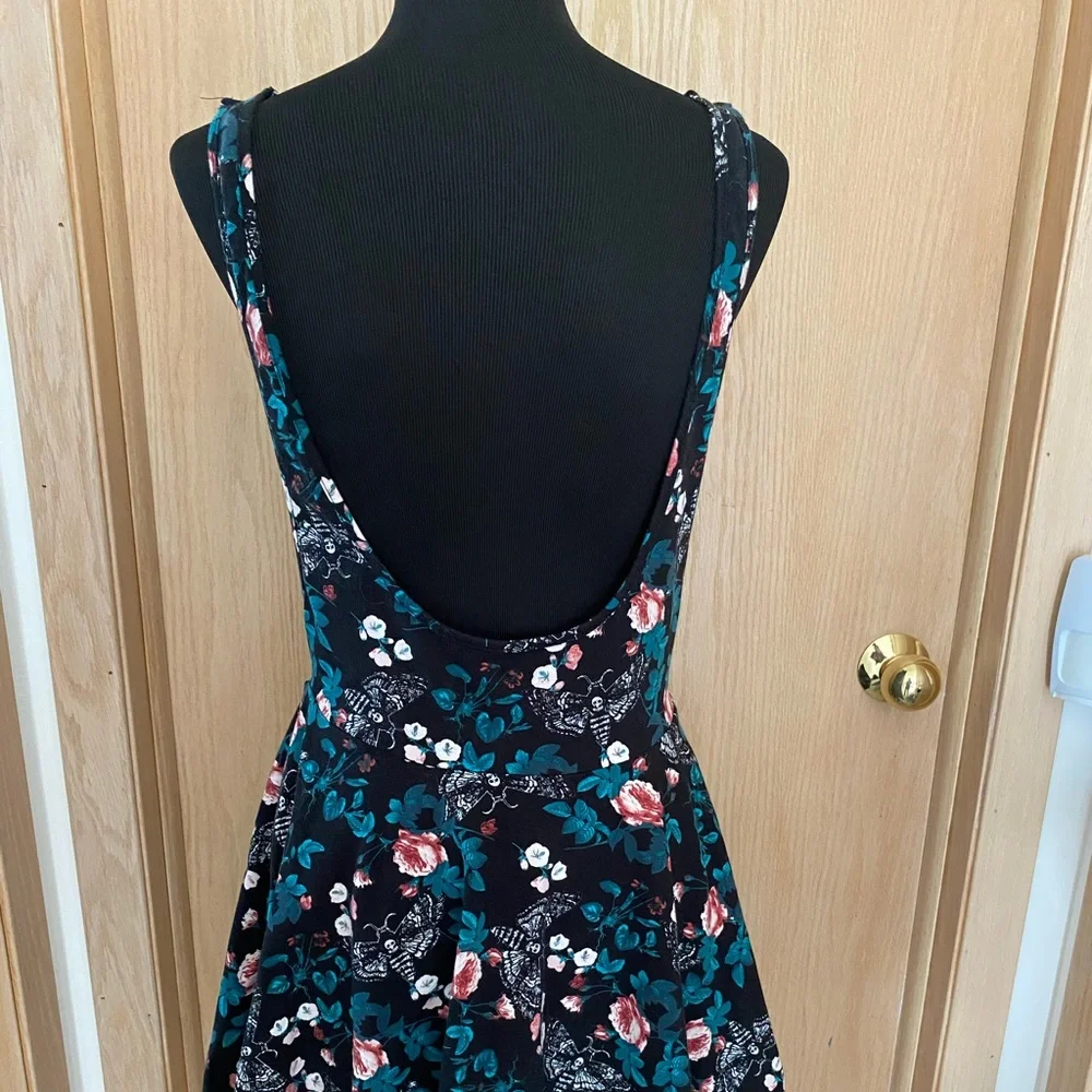 Death's Head moth/floral print cross back skater skirt jumper. New without tags - Picture 3 of 6